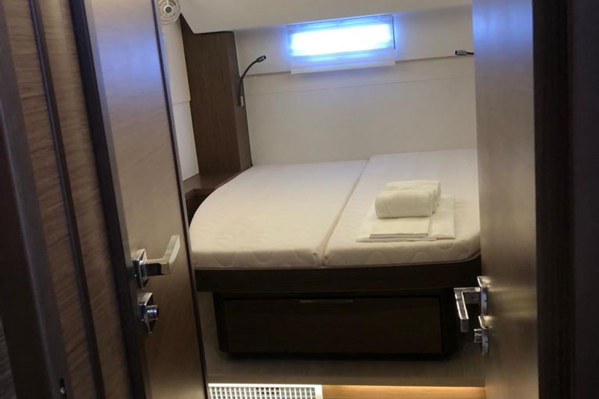 Cabin on Arianna, a Lagoon 46 Fly catamaran at Capo d'Orlando, Italy