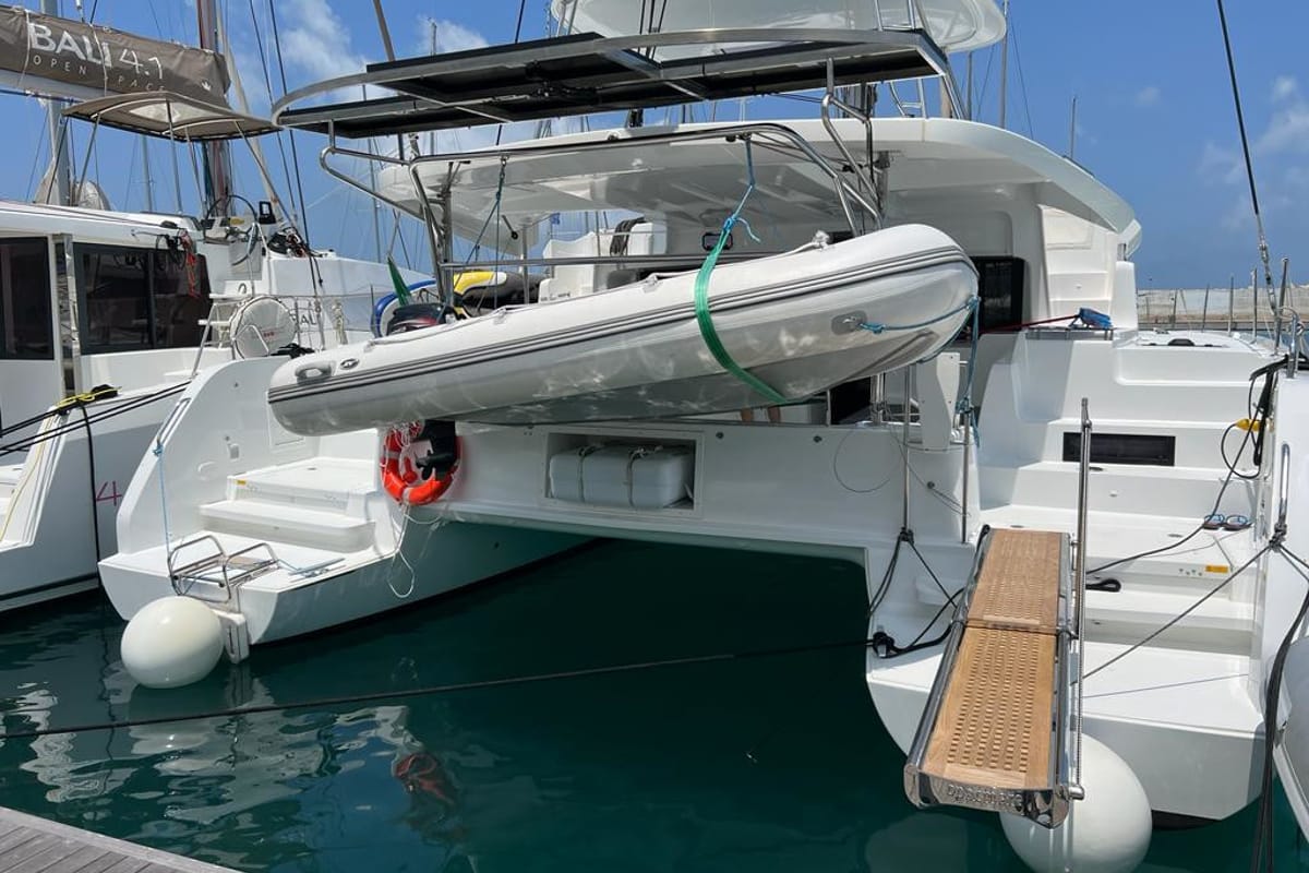Arianna, a Lagoon 46 Fly catamaran at Capo d'Orlando, Italy