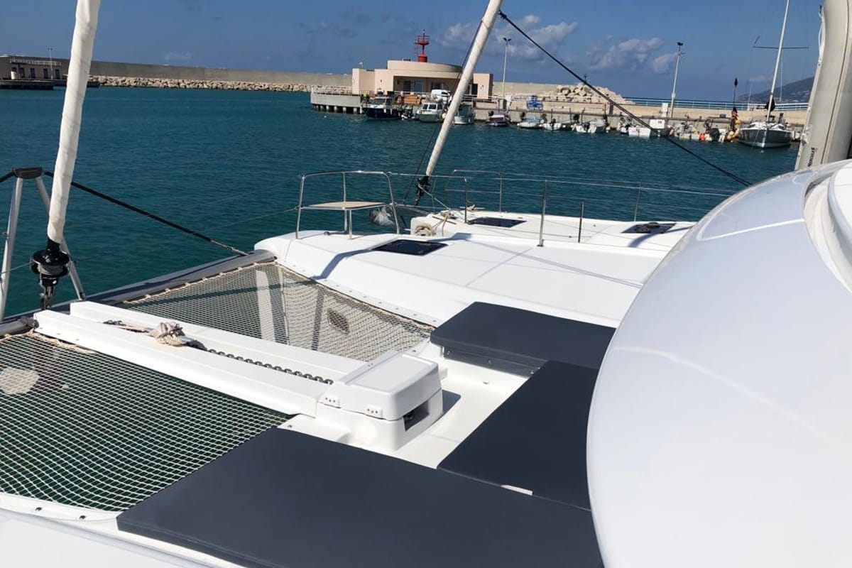 Arianna, a Lagoon 46 Fly catamaran at Capo d'Orlando, Italy