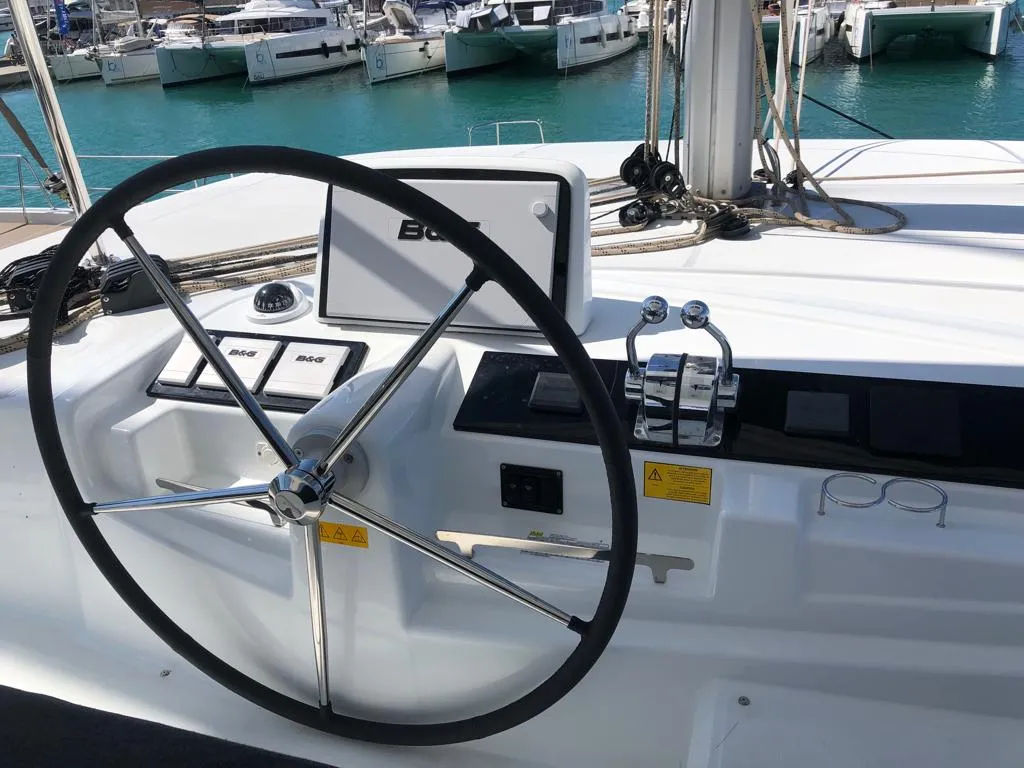 Arianna, a Lagoon 46 Fly catamaran at Capo d'Orlando, Italy