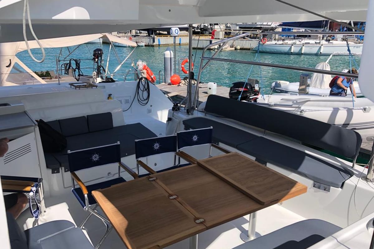 Arianna, a Lagoon 46 Fly catamaran at Capo d'Orlando, Italy