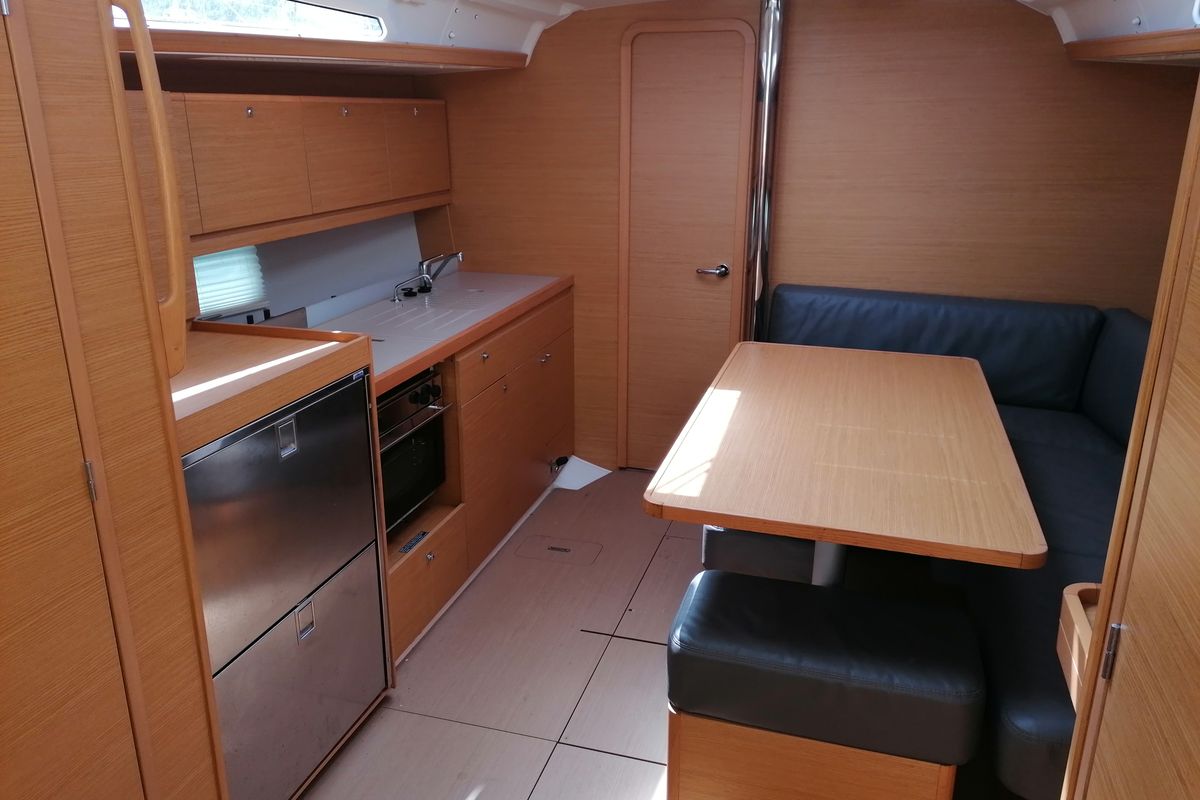 Galley of Parbleu, a Dufour 390 Grand Large sailboat at Capo d'Orlando, Italy