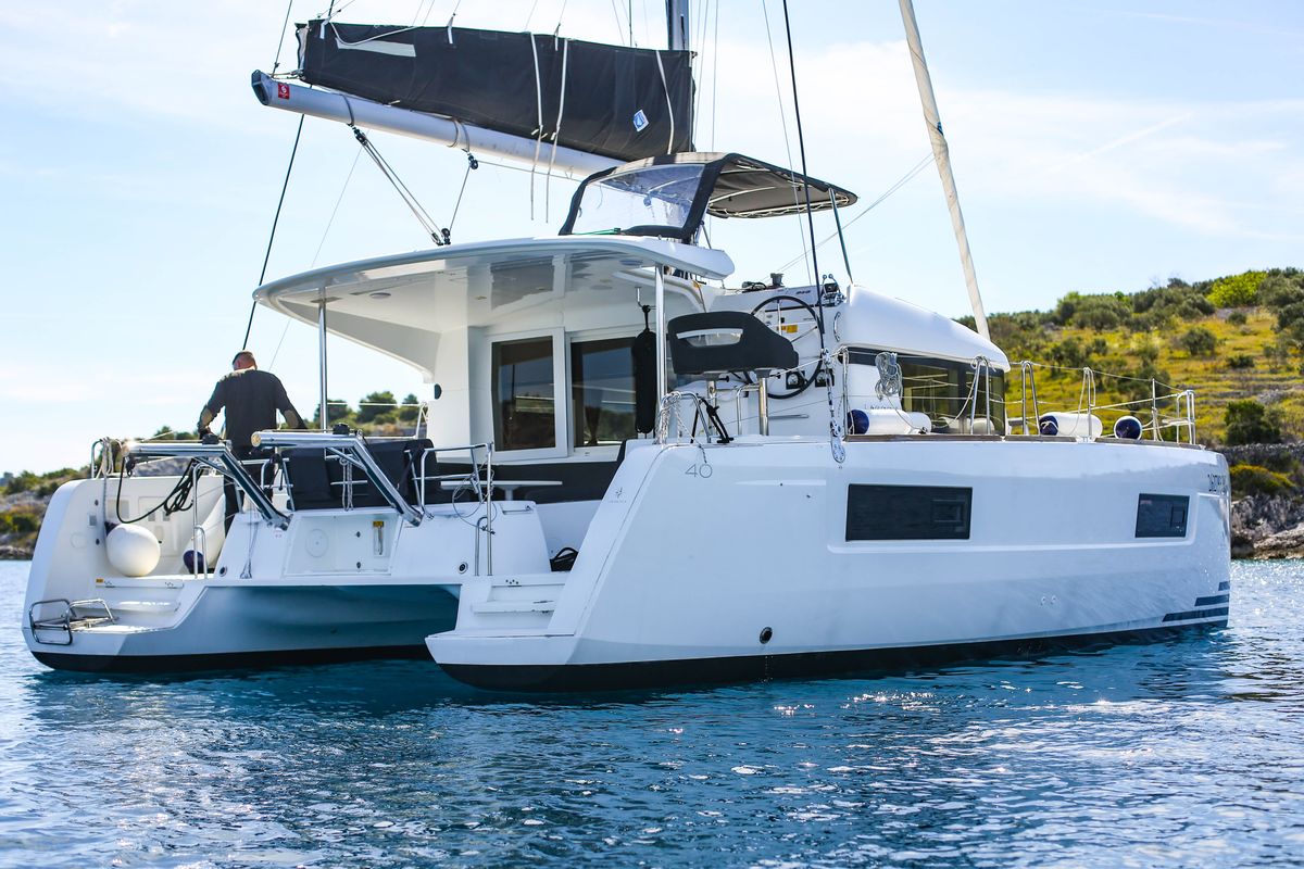 Exterior view of Bahia Real, a Lagoon 40 catamaran at Primošten, Croatia