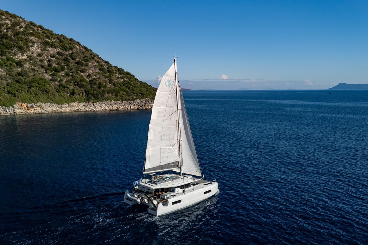 Exterior view of ZOE, a Lagoon 43 catamaran at Municipal Unit of Lefkada, Greece