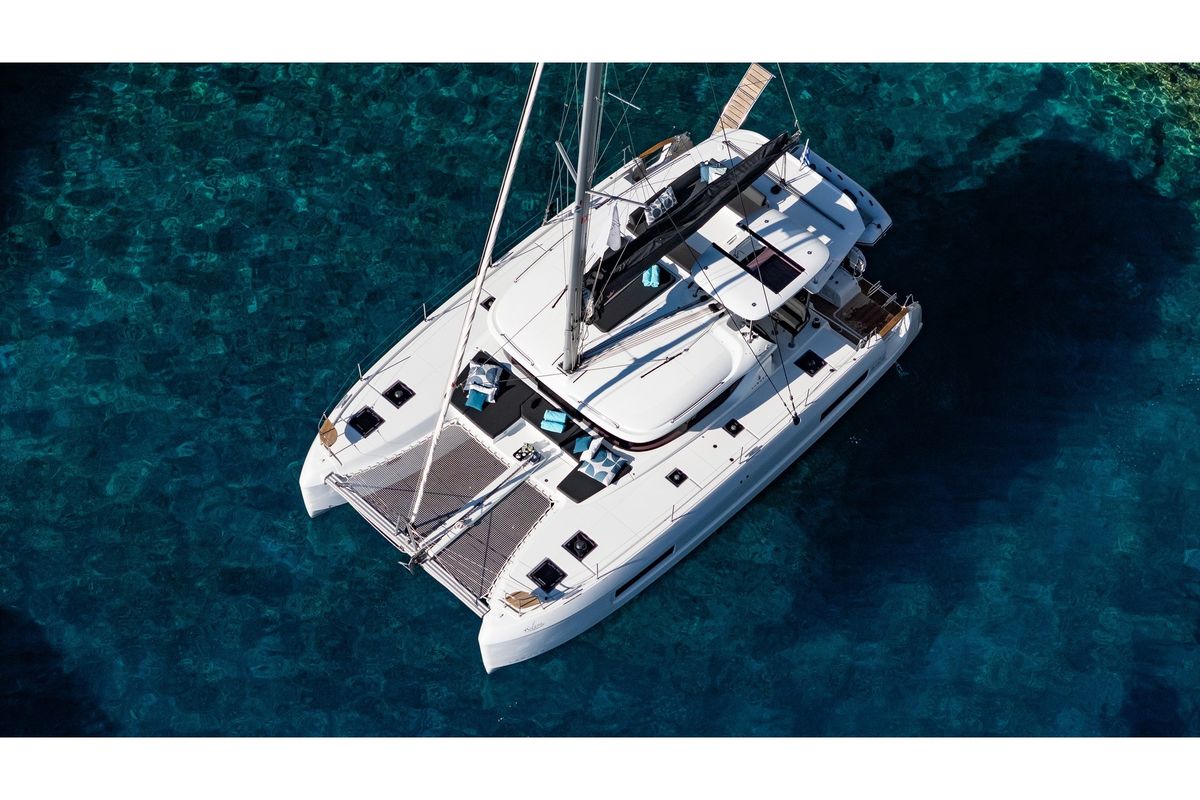 Exterior view of ZOE, a Lagoon 43 catamaran at Municipal Unit of Lefkada, Greece