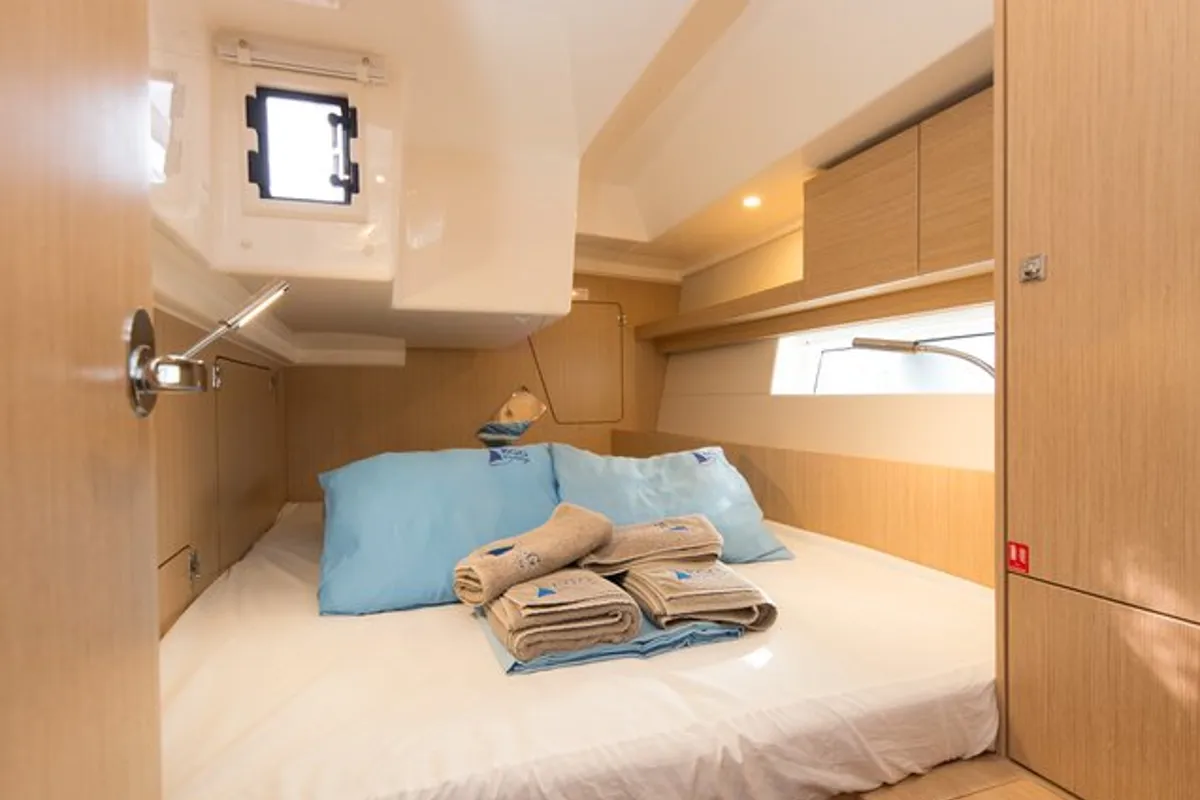 Cabin on Tanguera, a Bavaria C45 sailboat at Fethiye, Turkey