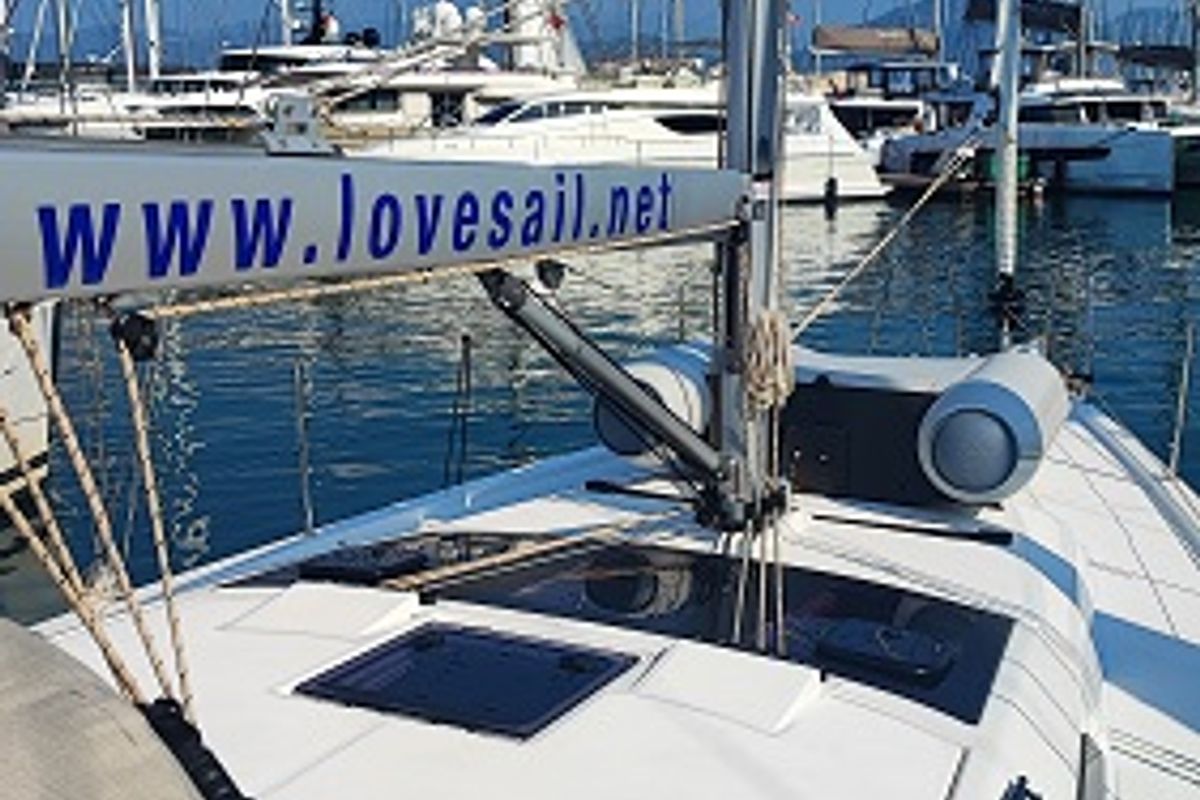 Deck of La Luz, a Dufour 390 sailboat at Fethiye, Turkey