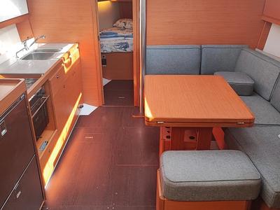 Salon of La Luz, a Dufour 390 sailboat at Fethiye, Turkey