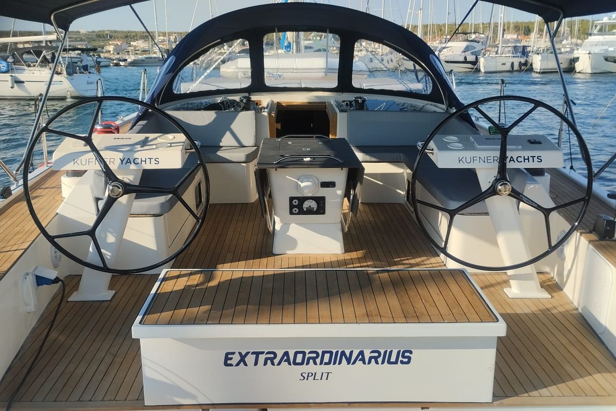 Cockpit of Extraordinarius, a D&D Kufner 54 Exclusive sailboat at Grad Trogir, Croatia