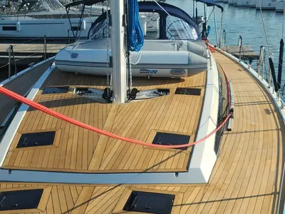 Deck of Extraordinarius, a D&D Kufner 54 Exclusive sailboat at Grad Trogir, Croatia