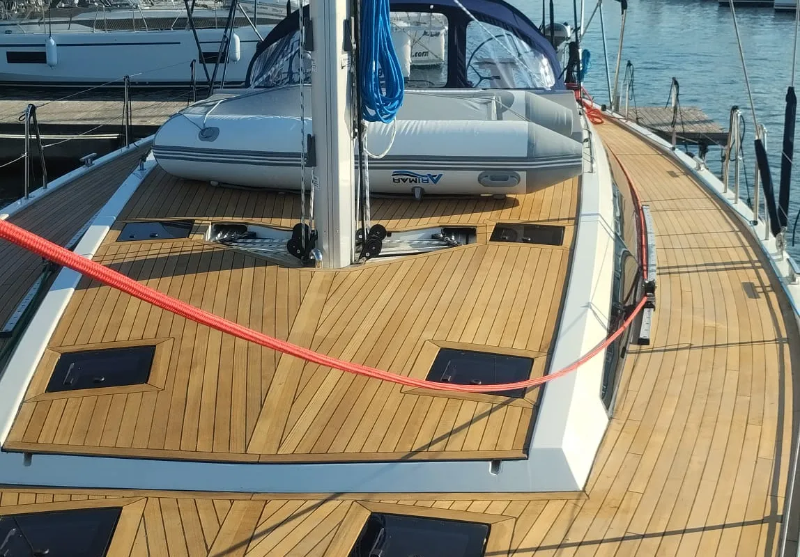 Deck of Extraordinarius, a D&D Kufner 54 Exclusive sailboat at Grad Trogir, Croatia