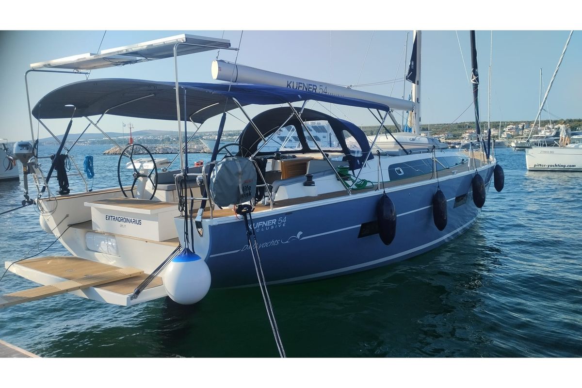 Exterior view of Extraordinarius, a D&D Kufner 54 Exclusive sailboat at Grad Trogir, Croatia