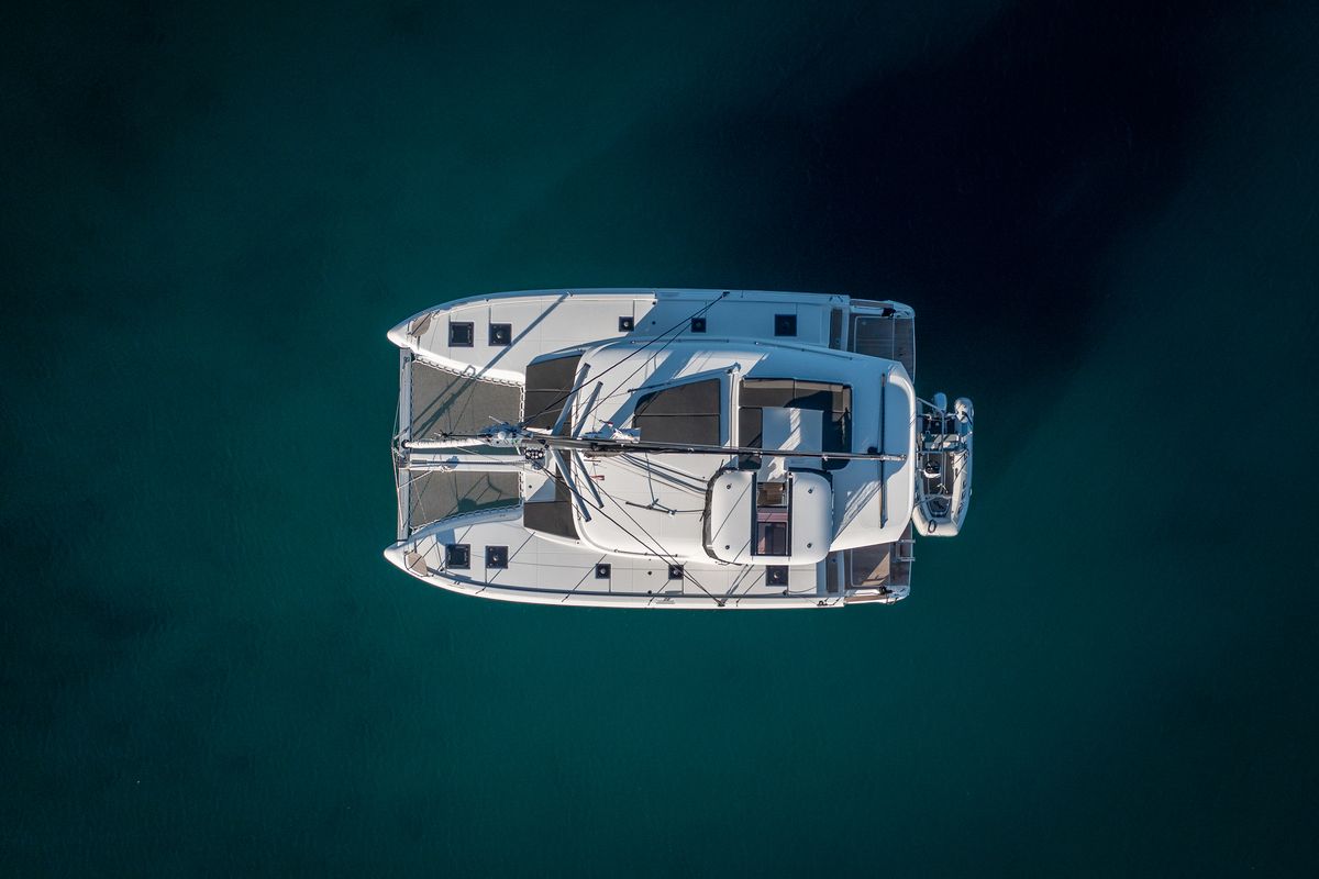 Exterior view of Happiness, a Lagoon 43 catamaran at Seget Donji, Croatia