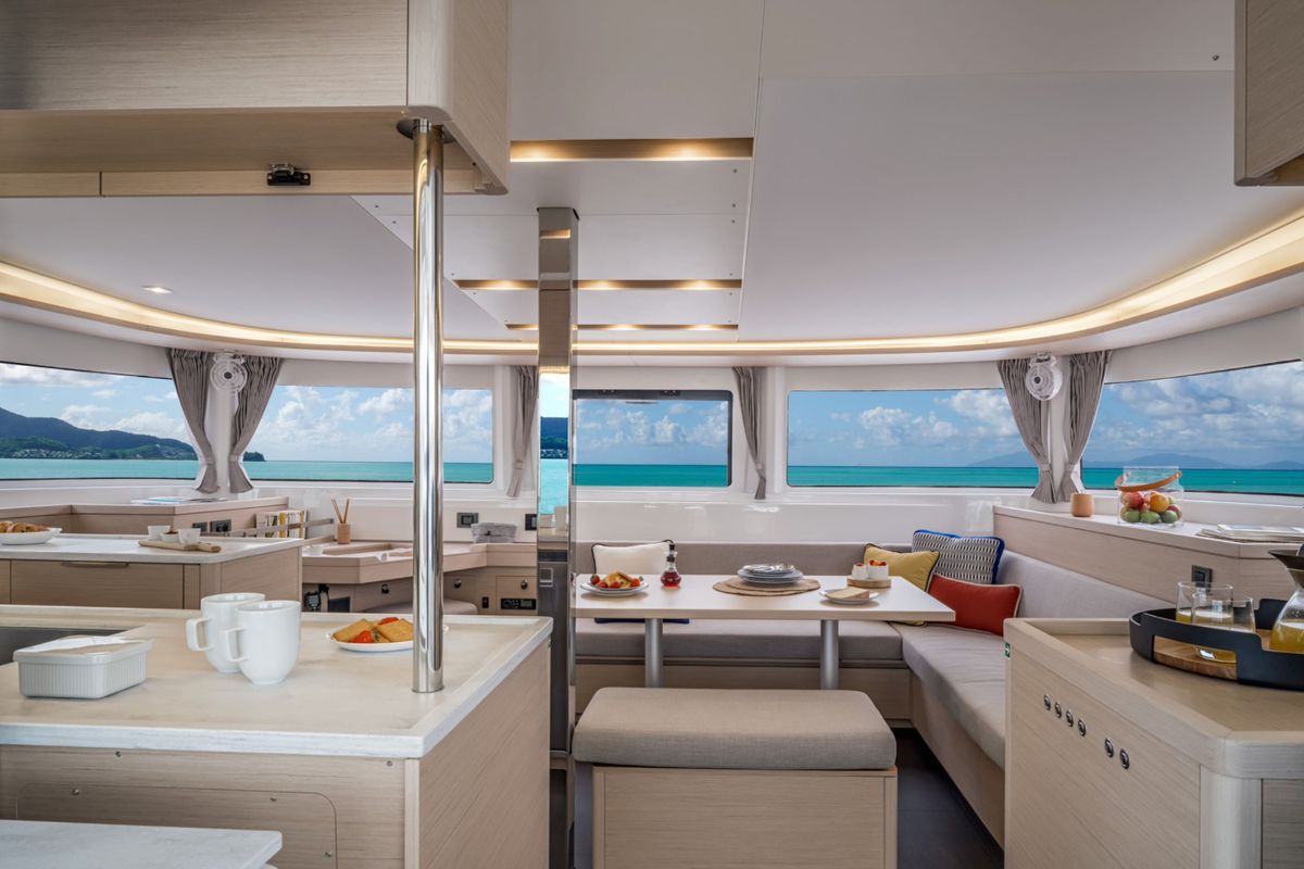 Salon of ETERNITYX, a Lagoon 46 catamaran at Fethiye, Turkey