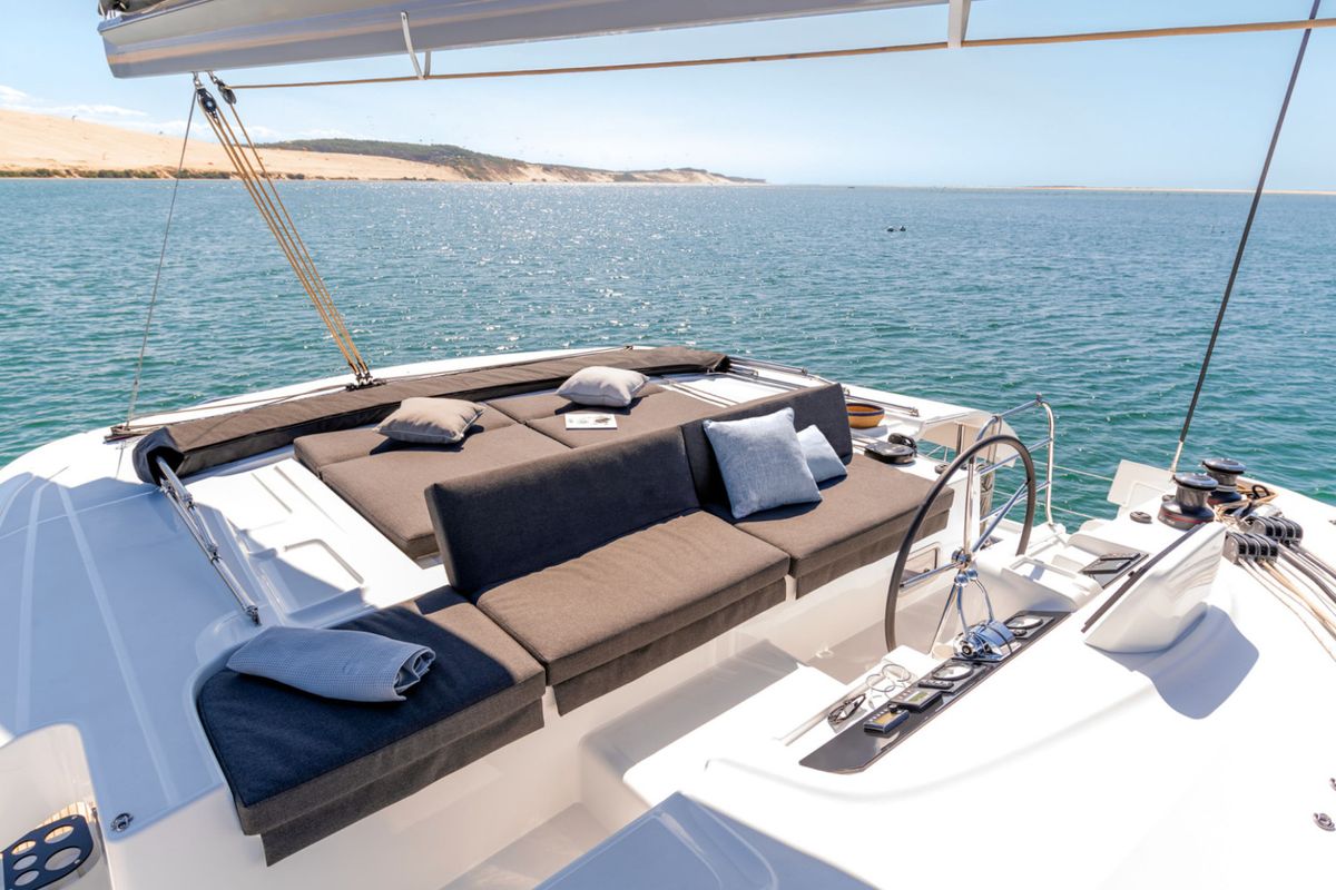 Cockpit of ETERNITYX, a Lagoon 46 catamaran at Fethiye, Turkey