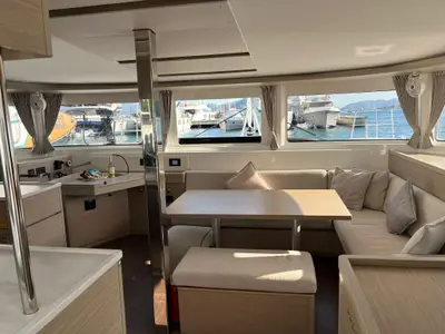 Salon of ETERNITYX, a Lagoon 46 catamaran at Fethiye, Turkey