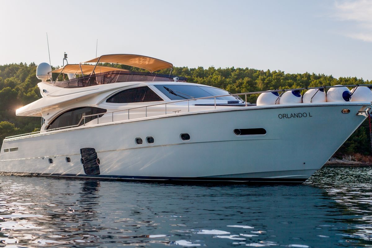 Exterior view of Orlando L, a Ferretti 780 yacht at Split, Croatia