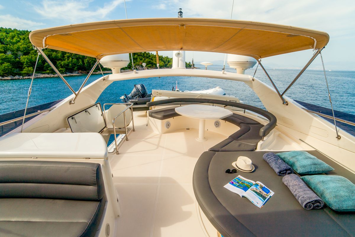 Deck of Orlando L, a Ferretti 780 yacht at Split, Croatia