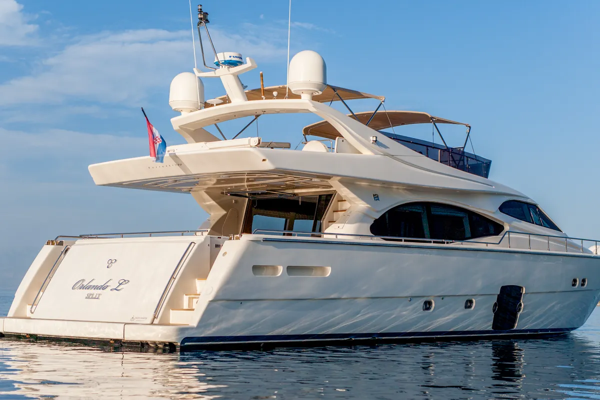 Exterior view of Orlando L, a Ferretti 780 yacht at Split, Croatia