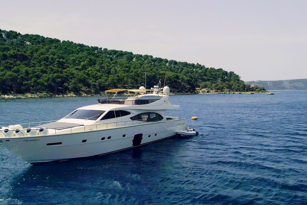 Exterior view of Orlando L, a Ferretti 780 yacht at Split, Croatia