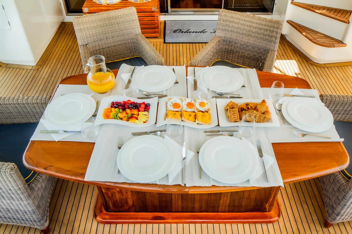 Deck of Orlando L, a Ferretti 780 yacht at Split, Croatia
