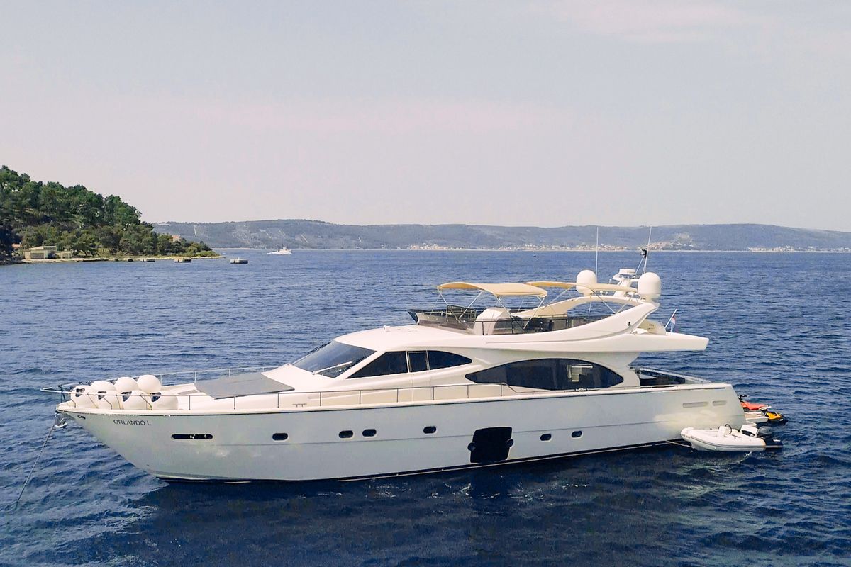 Exterior view of Orlando L, a Ferretti 780 yacht at Split, Croatia