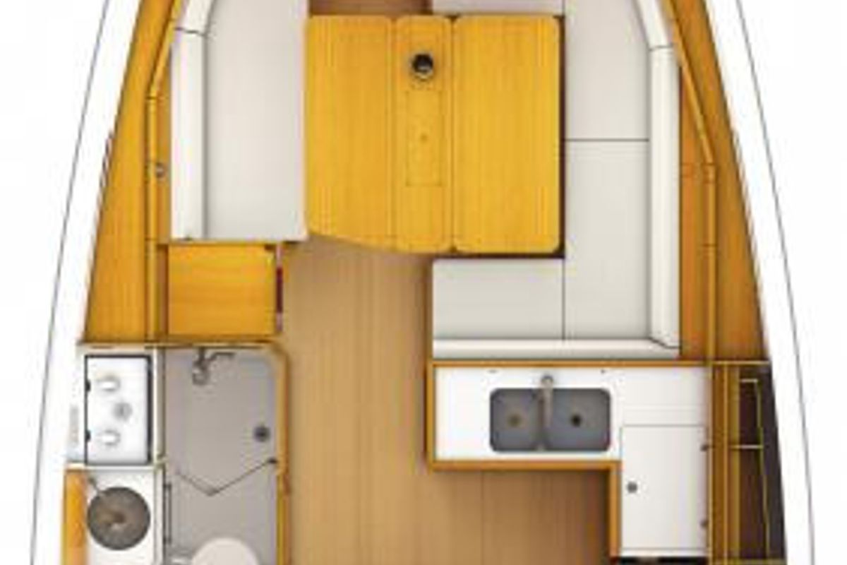 Floor plan of Max, a Jeanneau Sun Odyssey 389 sailboat at Flensburg, Germany