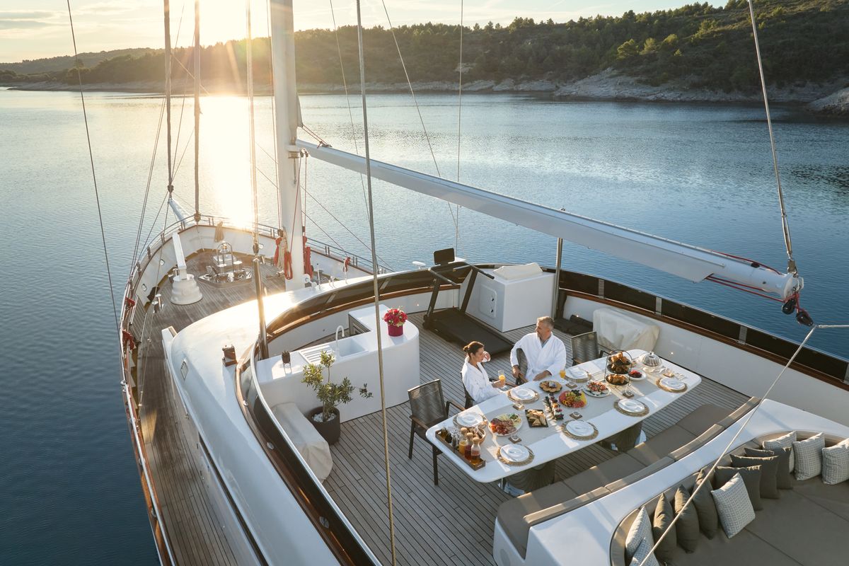 Deck of Love Story, a Gulet Motoryacht sailboat at Split, Croatia