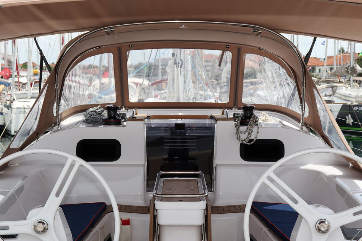 Exterior view of Indiana, a Elan Impression 45 sailboat at Grad Biograd na Moru, Croatia
