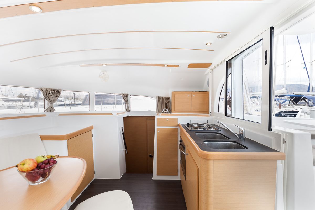 Galley of Vienna, a Lagoon 380 S2 catamaran at Preveza, Greece
