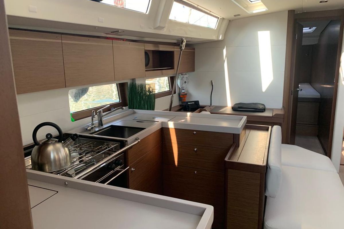 Galley of O L G A, a Beneteau Oceanis 51.1 sailboat at Athens, Greece
