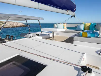 Deck of Moorings 4200/3/3 Club, a Leopard 42 catamaran at Nassau, Bahamas
