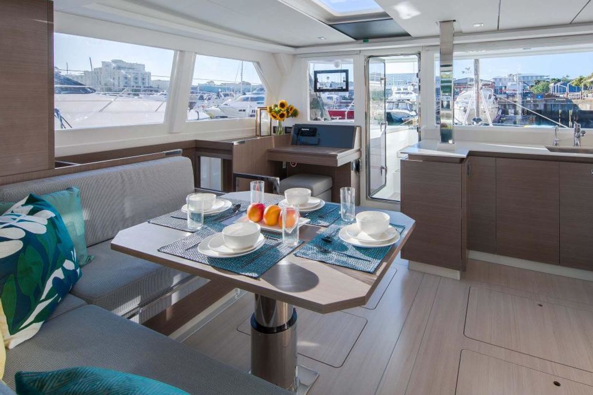 Salon of Moorings 4200/3/3 Club, a Leopard 42 catamaran at Nassau, Bahamas