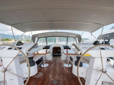 Cockpit of Playa, a Hanse Yachts Hanse 548 sailboat at Fethiye, Turkey