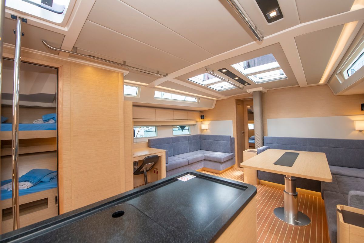 Salon of Playa, a Hanse Yachts Hanse 548 sailboat at Fethiye, Turkey