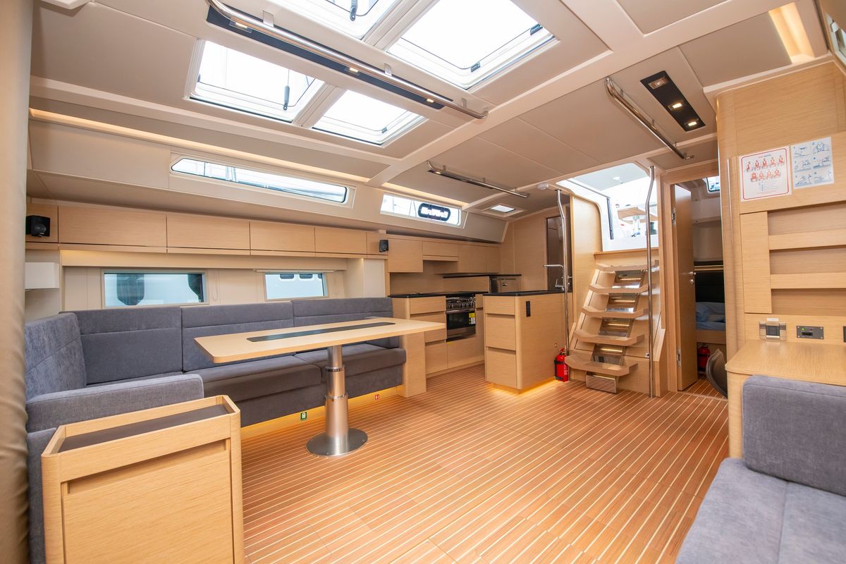 Salon of Playa, a Hanse Yachts Hanse 548 sailboat at Fethiye, Turkey