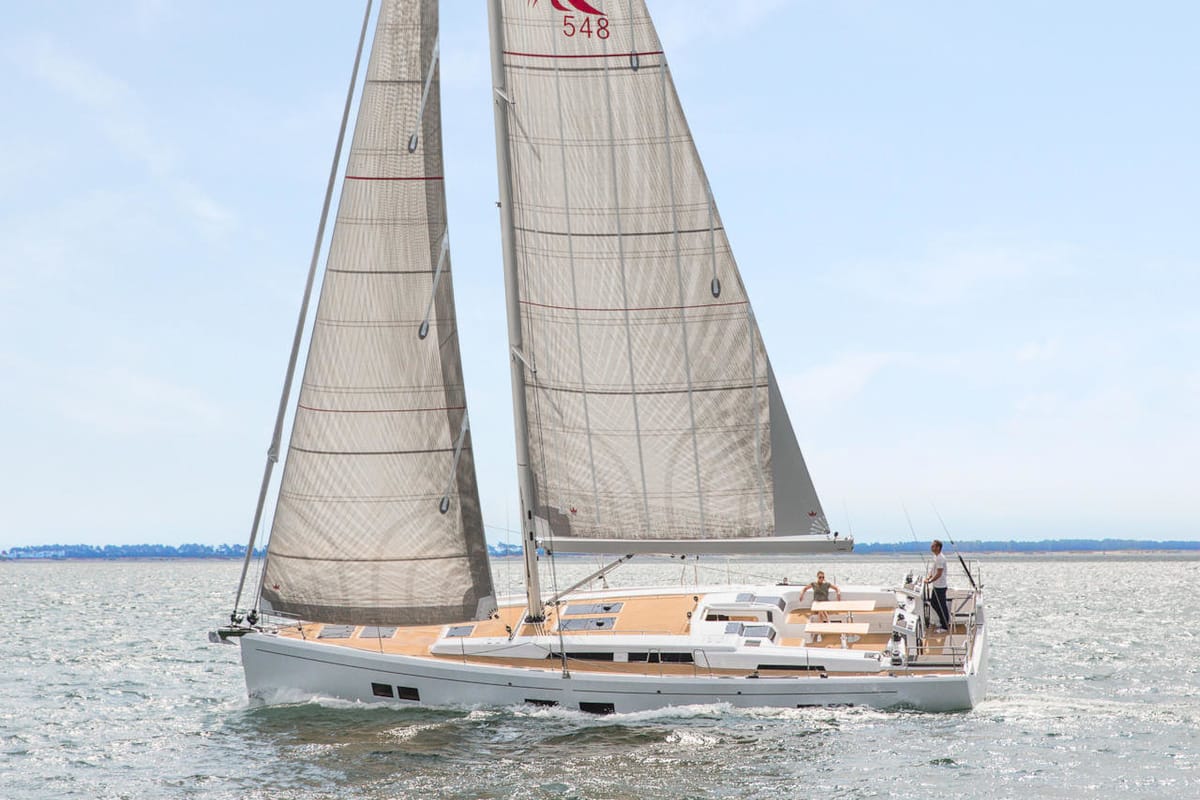 Exterior view of Playa, a Hanse Yachts Hanse 548 sailboat at Fethiye, Turkey