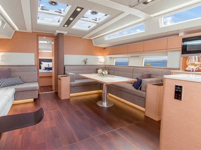 Salon of Playa, a Hanse Yachts Hanse 548 sailboat at Fethiye, Turkey