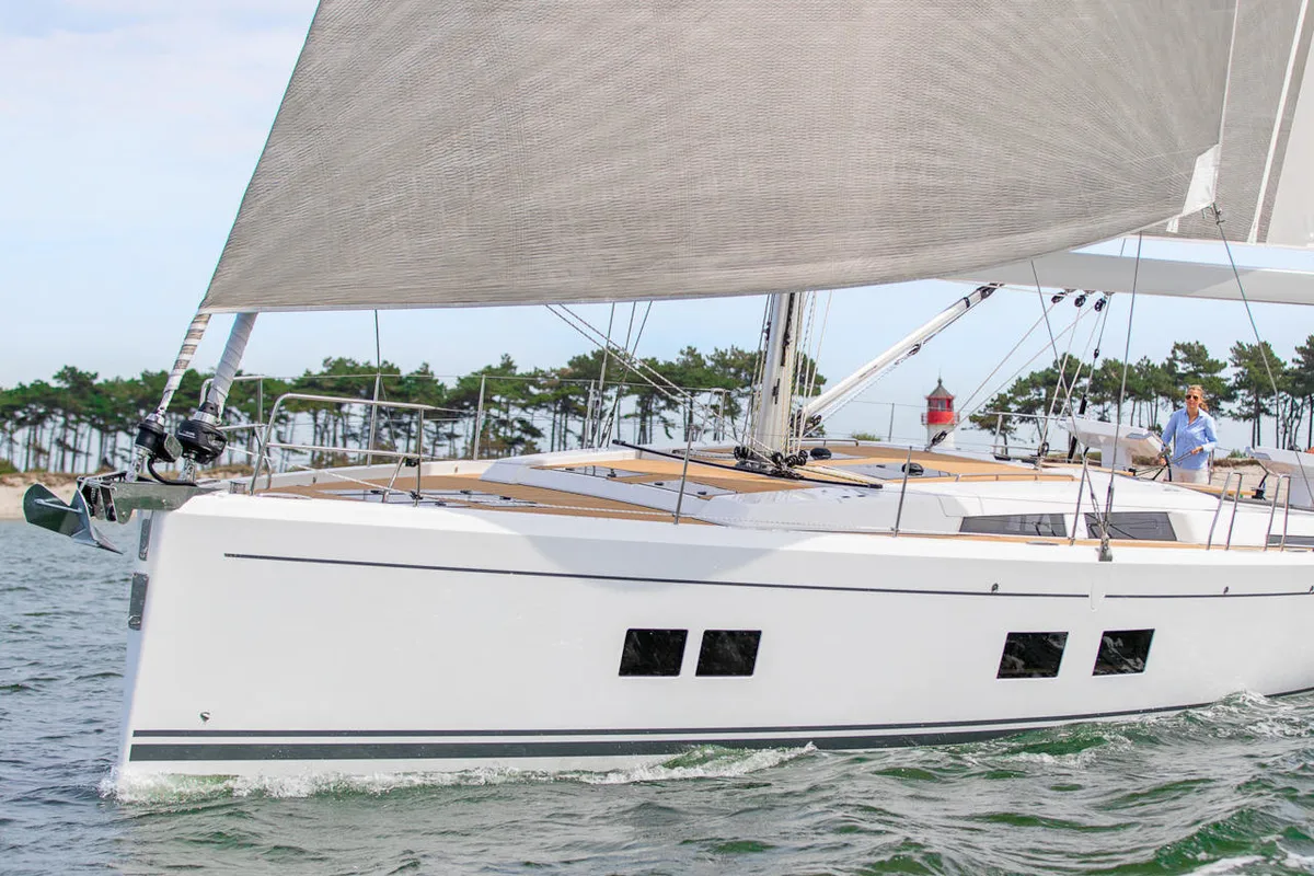 Exterior view of Playa, a Hanse Yachts Hanse 548 sailboat at Fethiye, Turkey