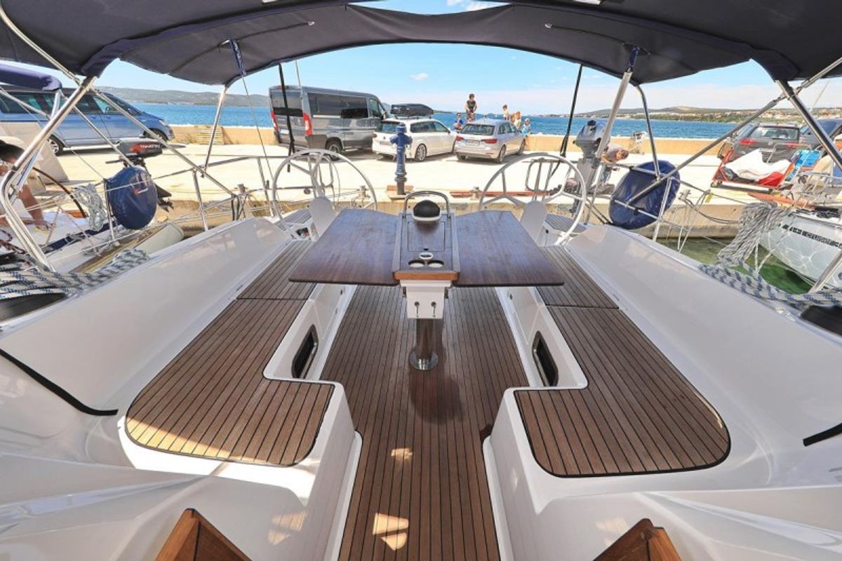 Deck of Angel, a Bavaria Cruiser 46 sailboat at Grad Biograd na Moru, Croatia
