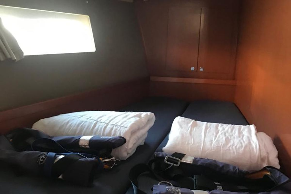 Cabin on Alboran Gin Fizz, a Beneteau Oceanis 45 sailboat at es Jonquet, Spain