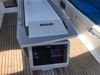 Cockpit of Alboran Gin Fizz, a Beneteau Oceanis 45 sailboat at es Jonquet, Spain