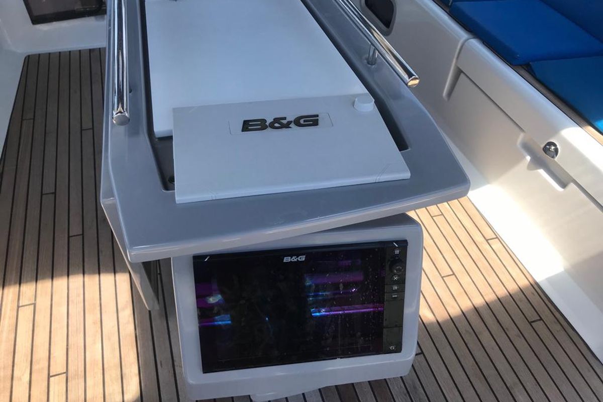 Cockpit of Alboran Gin Fizz, a Beneteau Oceanis 45 sailboat at es Jonquet, Spain