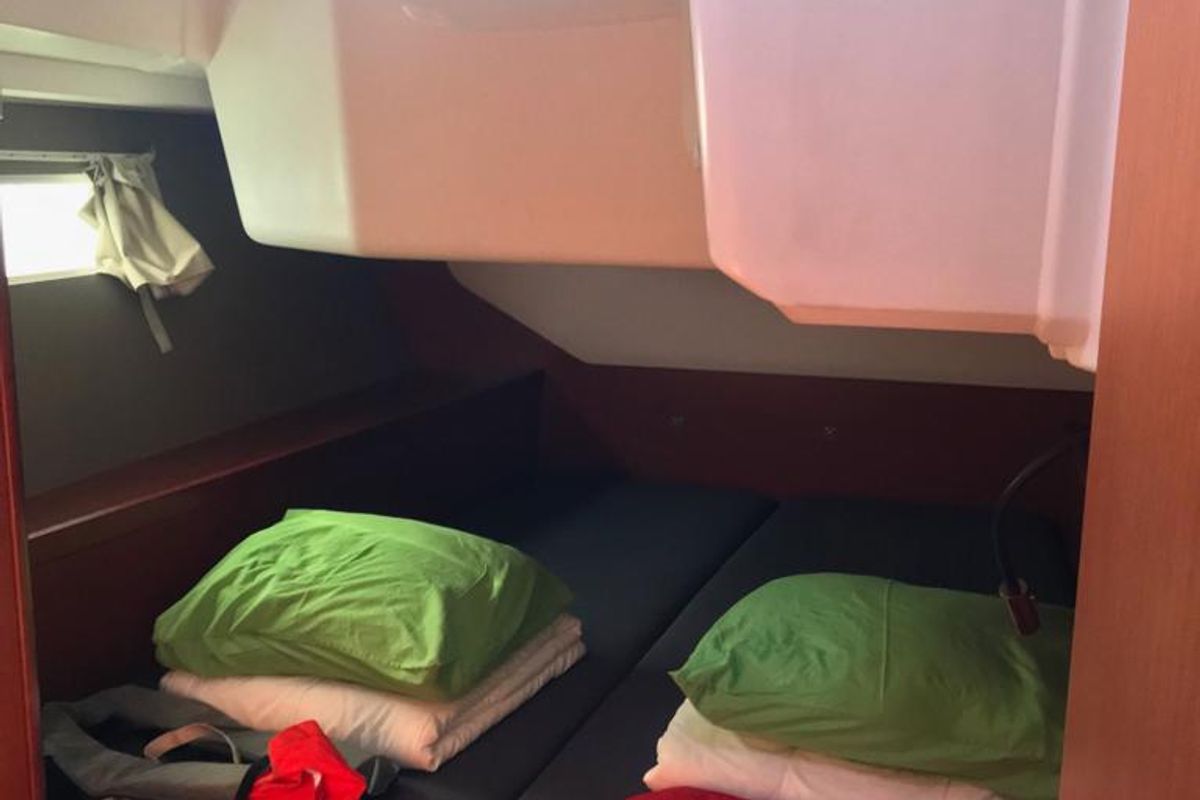 Cabin on Alboran Gin Fizz, a Beneteau Oceanis 45 sailboat at es Jonquet, Spain
