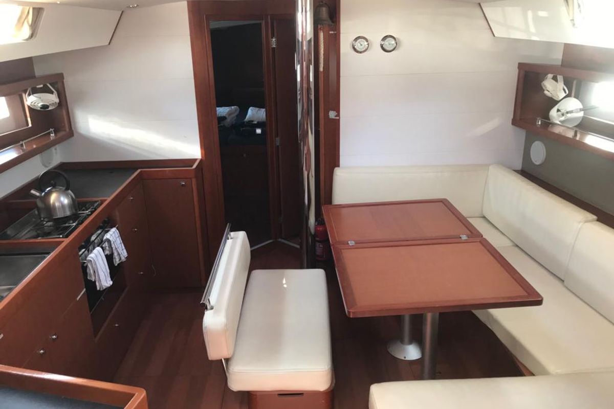 Salon of Alboran Gin Fizz, a Beneteau Oceanis 45 sailboat at es Jonquet, Spain