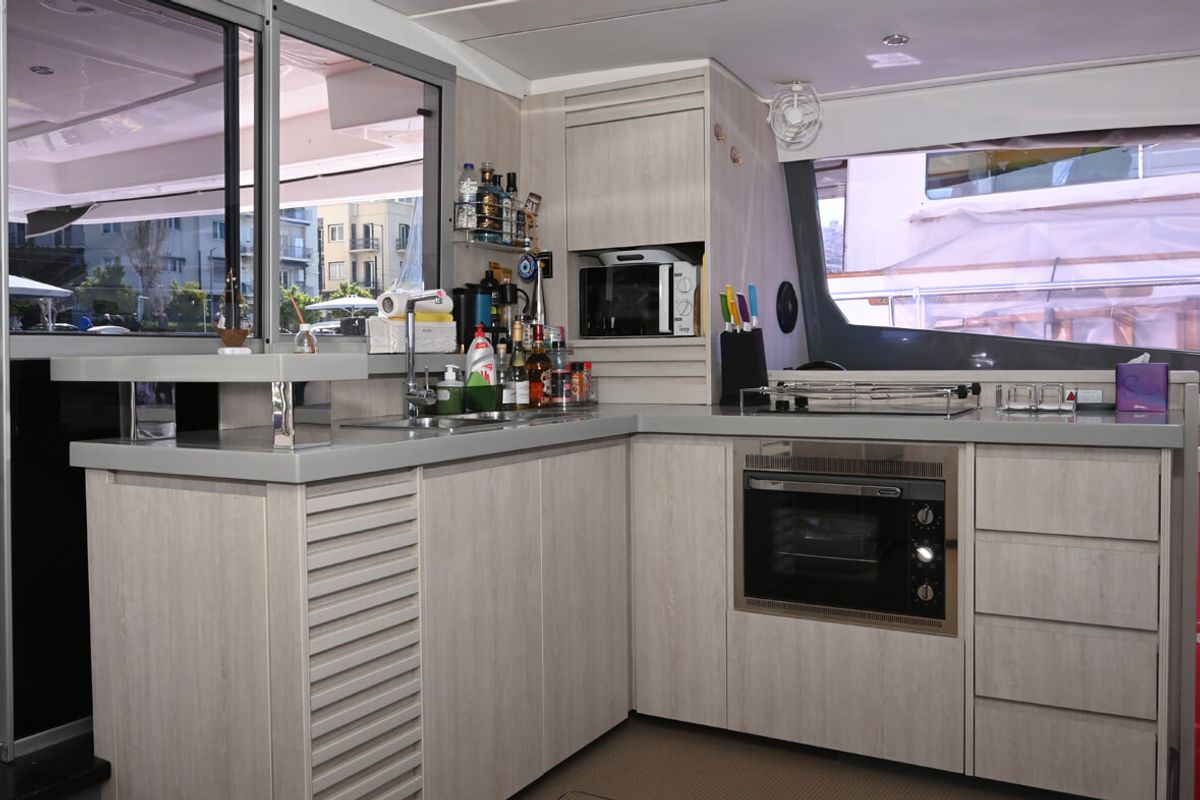 Salon of Paradise Sea, a Leopard 51 PC catamaran at Municipal Unit of Ellomenos, Greece