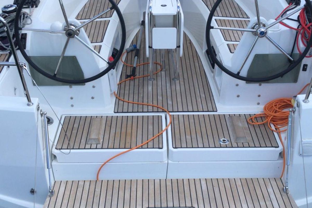 Deck of VITA, a Jeanneau Sun Odyssey 349 sailboat at Općina Sukošan, Croatia