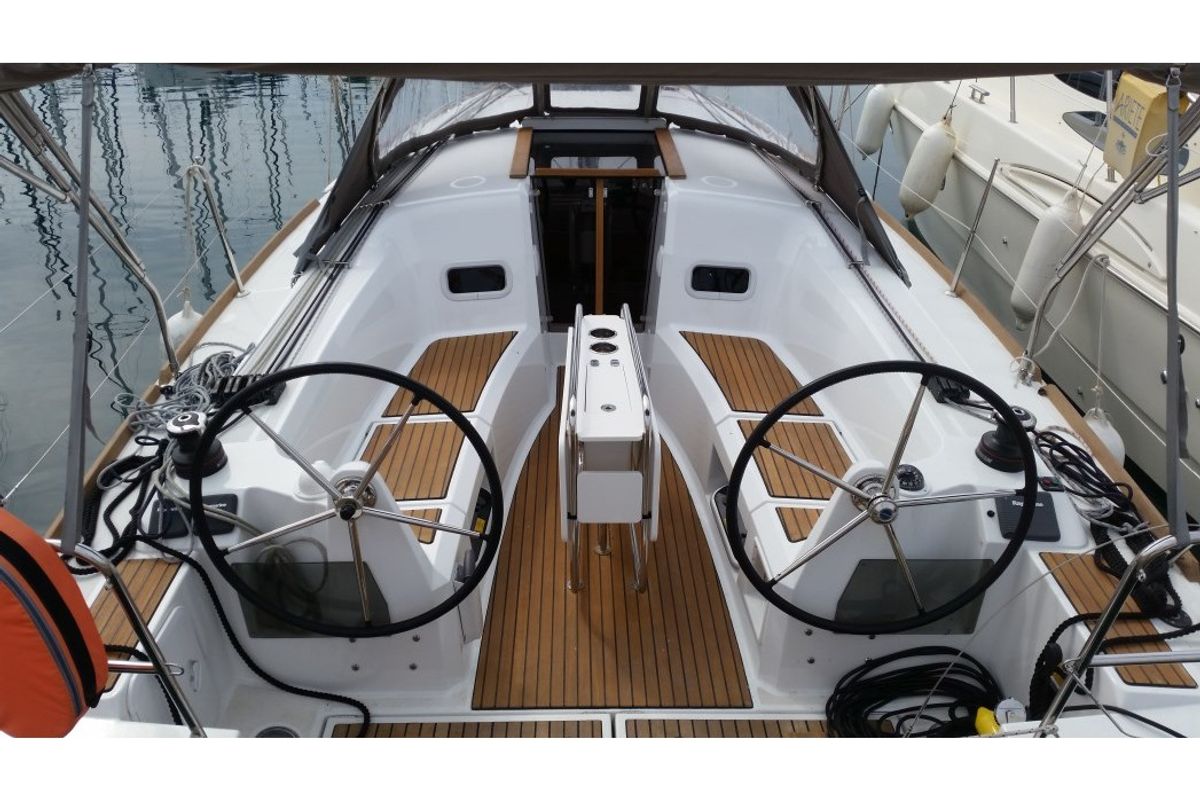 Cockpit of VITA, a Jeanneau Sun Odyssey 349 sailboat at Općina Sukošan, Croatia