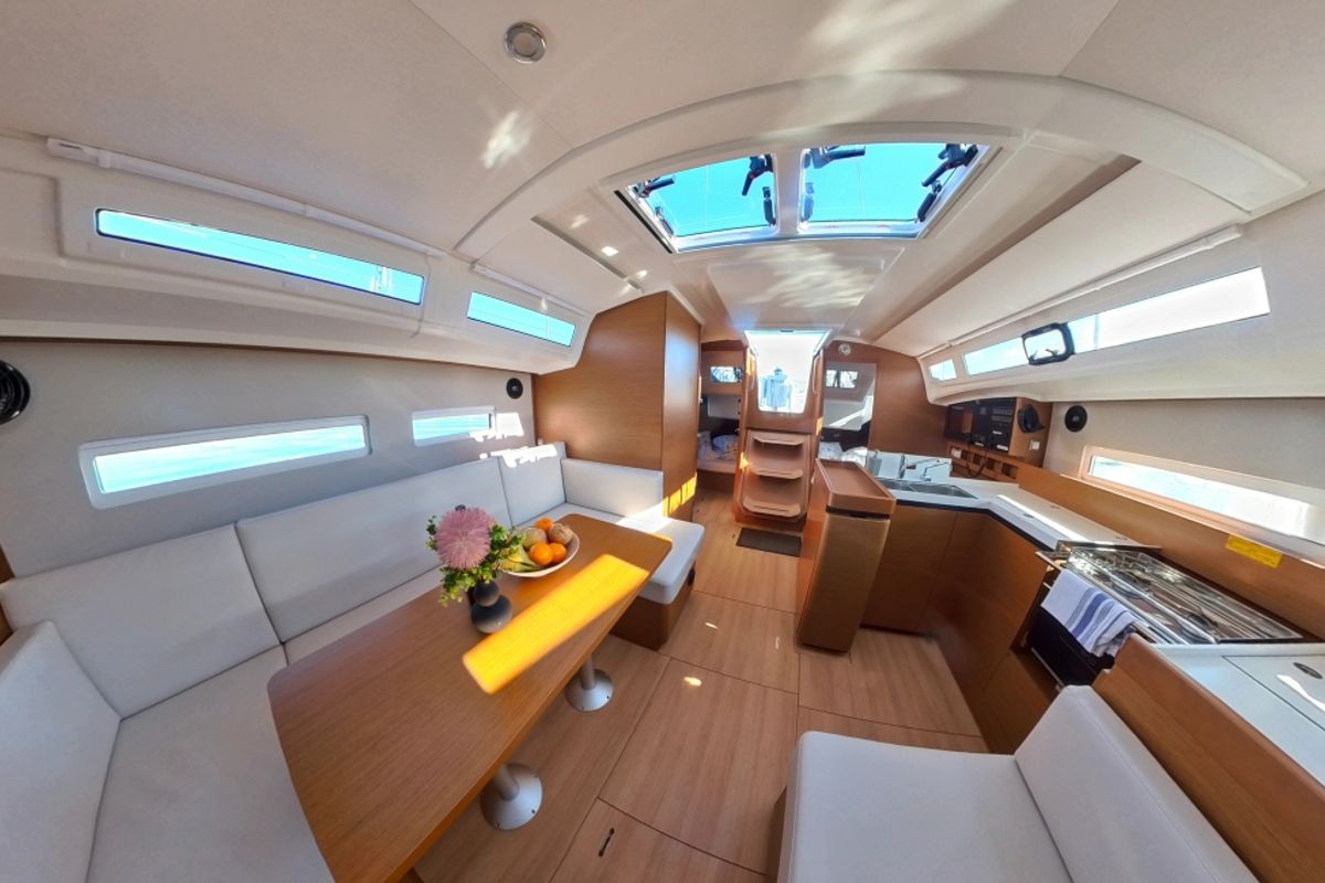 Salon of Evelyne, a Jeanneau Sun Odyssey 410 sailboat at Pirovac, Croatia