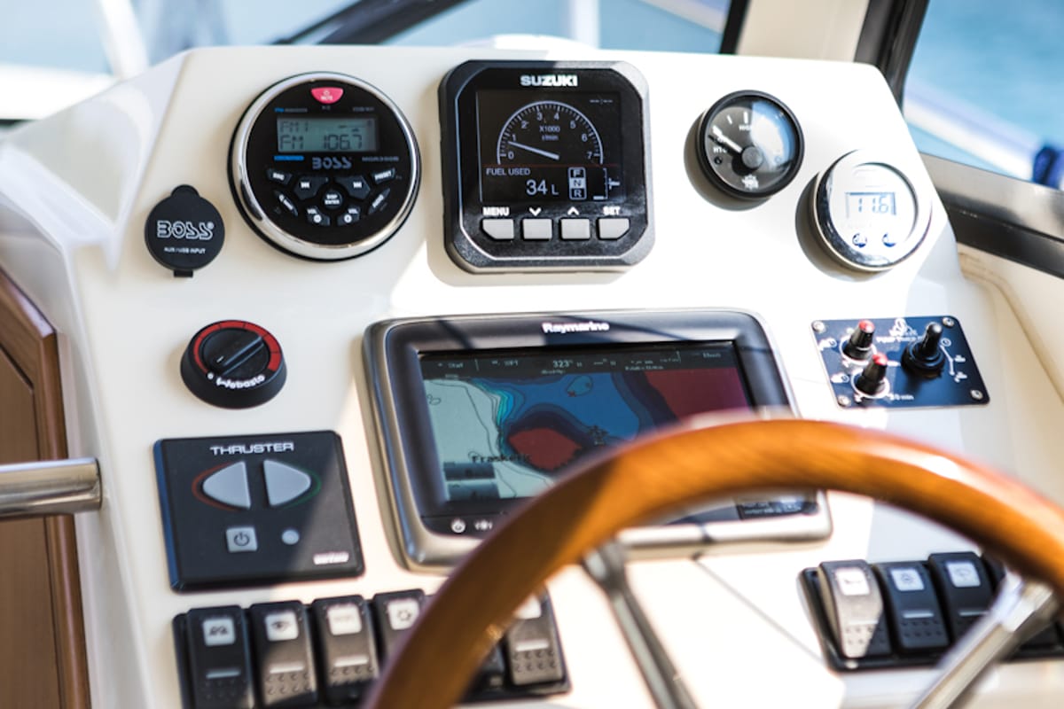 Cockpit of Bonaca, a Leidi 660 motorboat at Grad Pula, Croatia